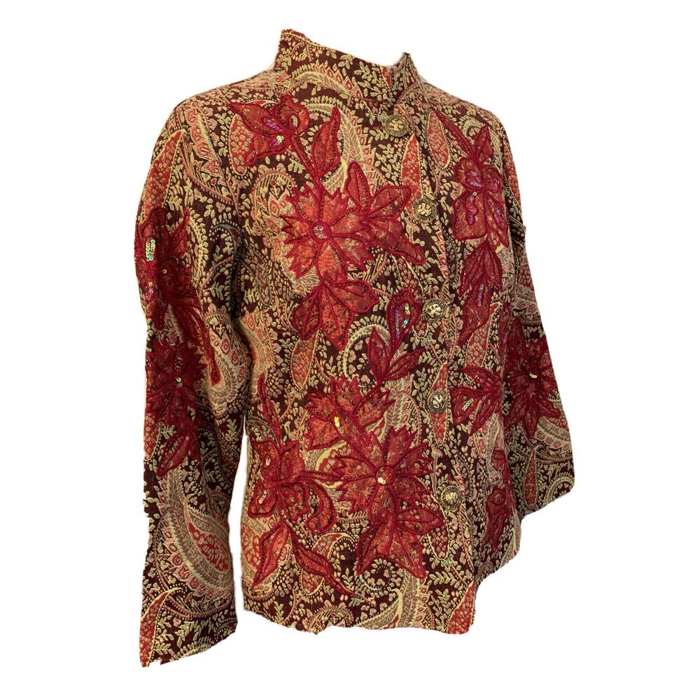 XS‎ Indigo Moon New Gorgeous Beaded Poinsettia Jacket Lined Women's Jacket